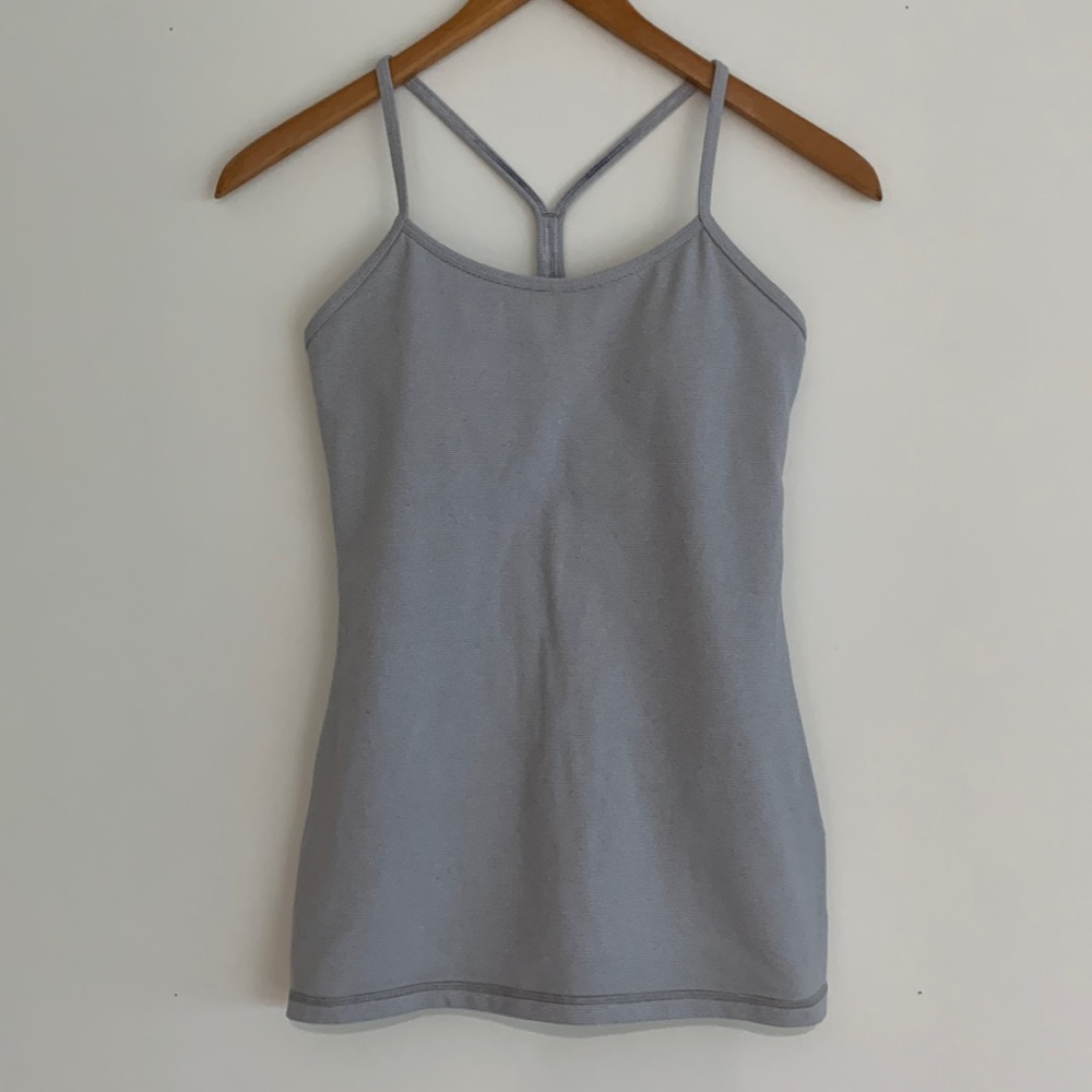 lululemon Power Y Tank Built-in Bra Light Support Grey Stripes Sz6